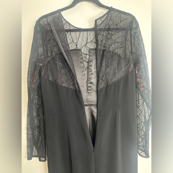 Monique Lhuillier Designer Black Lace Long Sleeve Long Evening Gown Size 10 - Picture 7 of 8